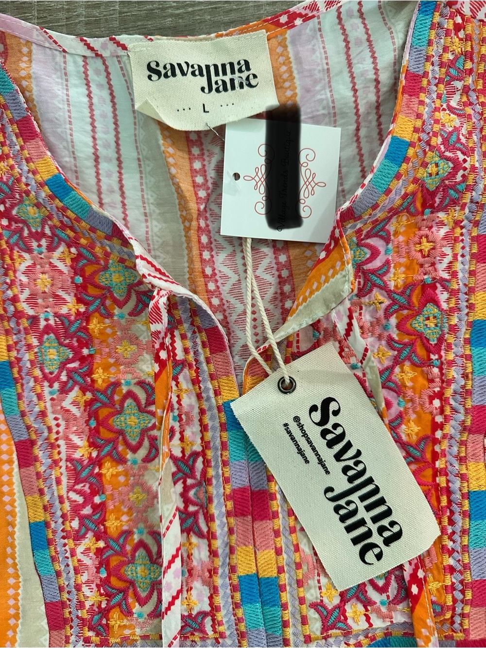 Savanna Jane Multicolor Embroidered Boho Tunic - Pink Orange Blue
